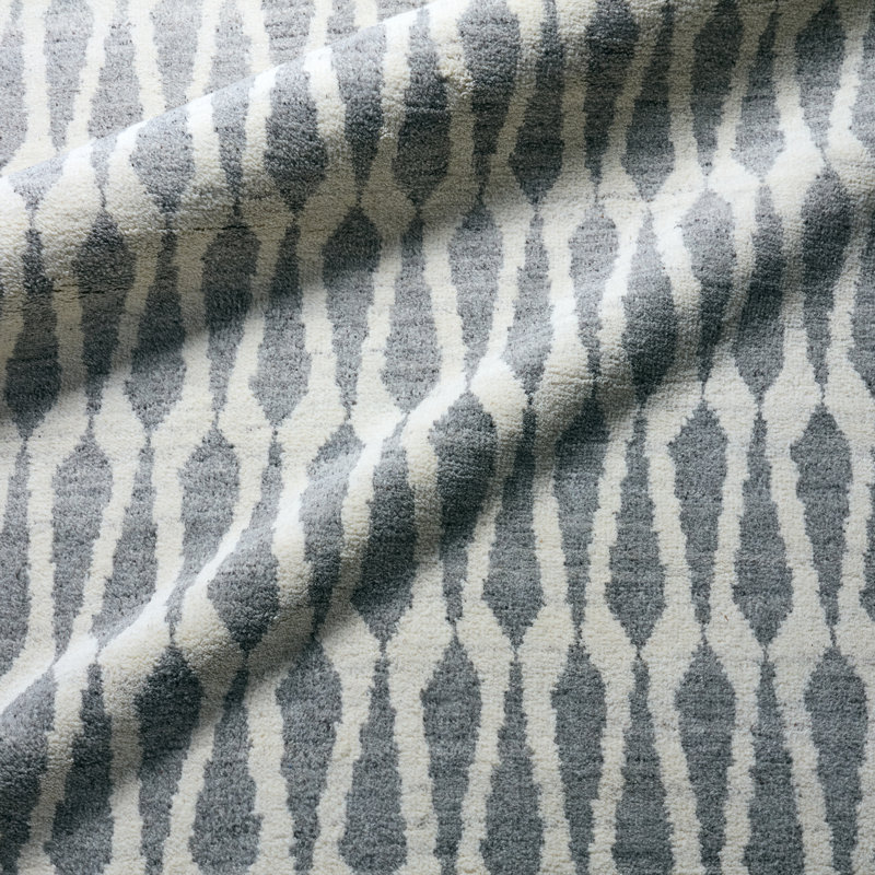 Tapis ivoire / gris en laine noué à la main Camyiah, Rectangle 8 pi 6 po x 11 pi 6 po