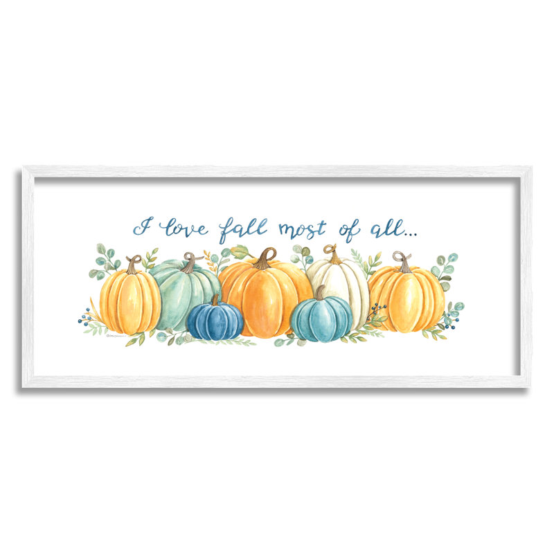 «Love Fall Most All All Assorted Harvest Pumpkins», estampe numérique encadrée noire de Deb Strain