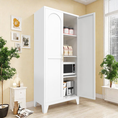 Armoire de rangement en acier blanc de 155 cm avec étagères réglables pour salon, couloir et chambre - Surface résistante aux égratignures, montage facile. Deux élégantes portes métalliques pour la cuisine ou le bureau. Matériau antirouille.