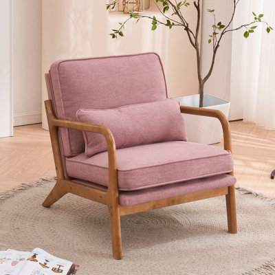 Elizabeth Mid Century Solid Wood Accent Chair Upholstered Armchair with an Extra Pillow