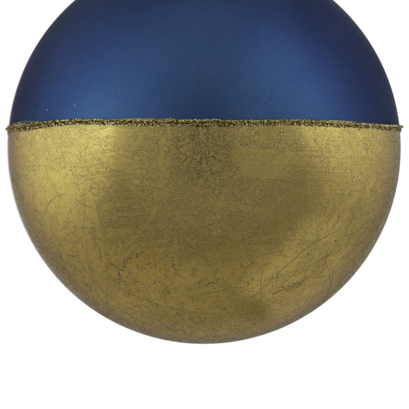 Ornement de Noël boule de verre bleu et doré 3,5 "3,5"