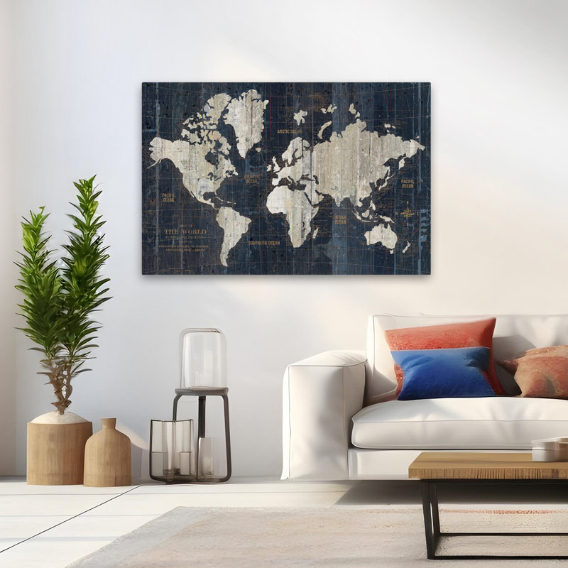 Carte de l'Ancien Monde bleu - beige bleu Continents crème, H 48 po x l 32 po
