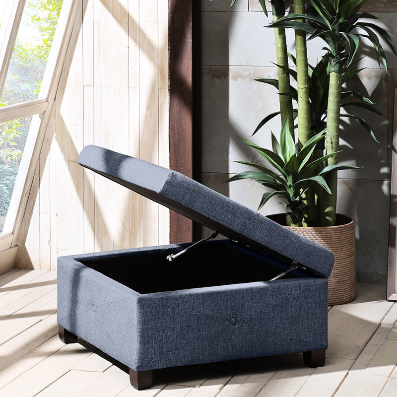 Banc de rangement bleu - Fabrication en bois massif et contreplaqué pour le bois de l'espace, coussin en mousse