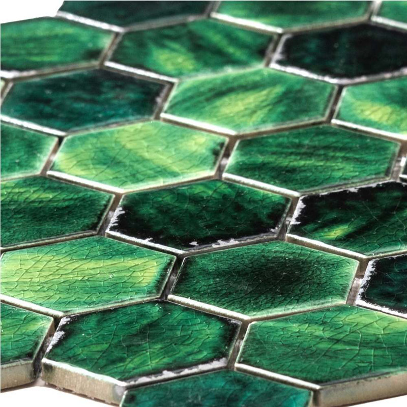 Agate 2" x 2" Glossy Porcelain Mosaic Wall Tile, Emerald