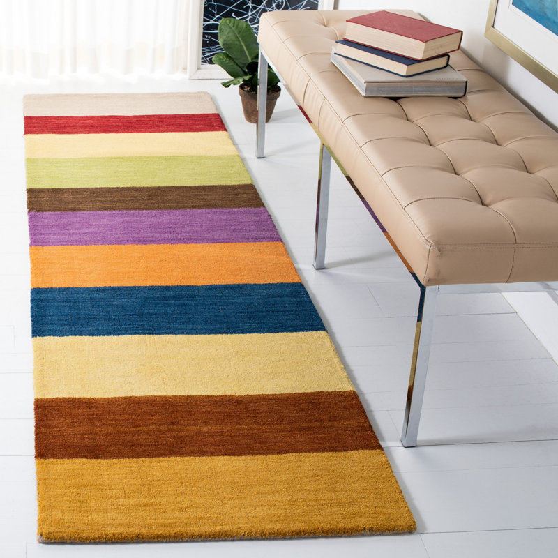 Hossain Hand Loomed Wool Striped Rug, Runner 2'3" x 8'