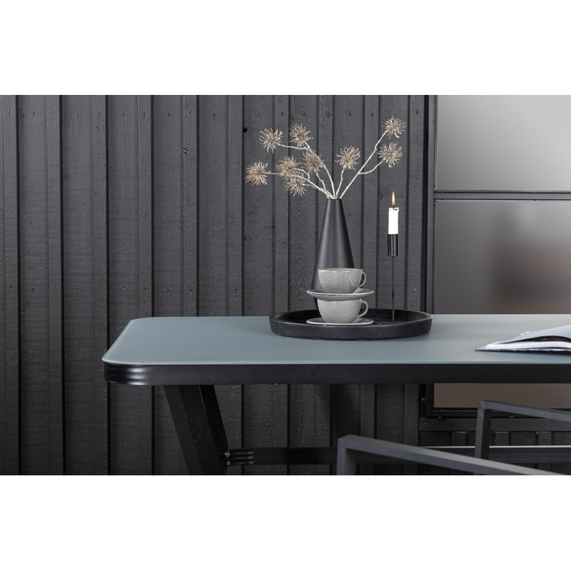 Varena Rectangular Glass Outdoor Dining Table, 74cm H x 160cm W x 90cm D, Black