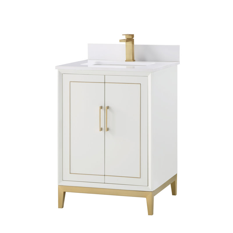 Gracie 24'' Single Bathroom Vanity with Top, White Quartz/Single Faucet Mount, Satin White (Cream White)