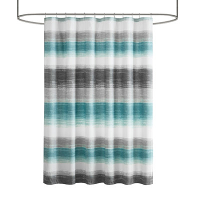 Rideau de douche à rayures / turquoise / gris, 72 po x 72 po, 1 pièce, rideau de douche, gris, à rayures
