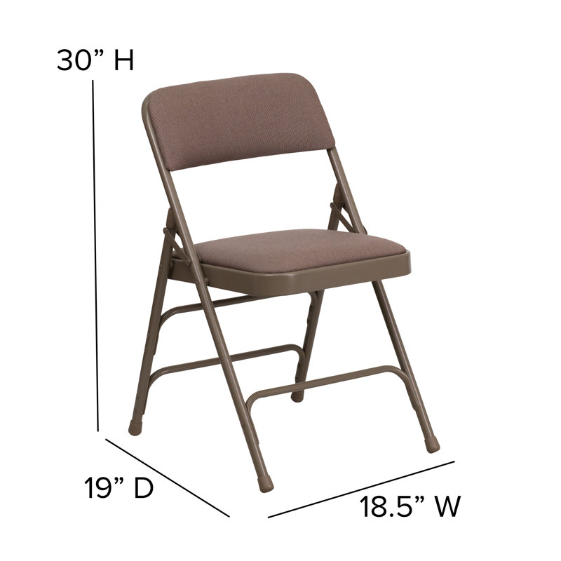 Curved Triple Braced & Double Hinged Upholstered Metal Folding Chair, Beige