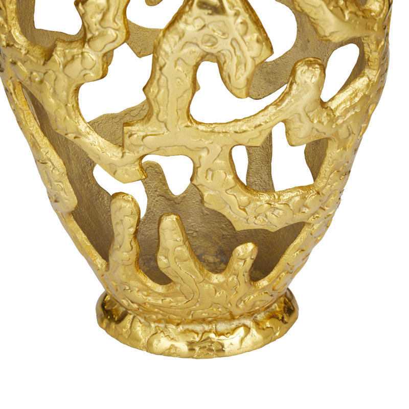 Gold Aluminum Hollow Design Decorative Centerpiece Vase