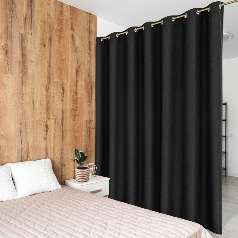 Linen Textured 100% Blackout Grommet Sliding Patio Door Curtain Panel, Black, 100" W x 108" L
