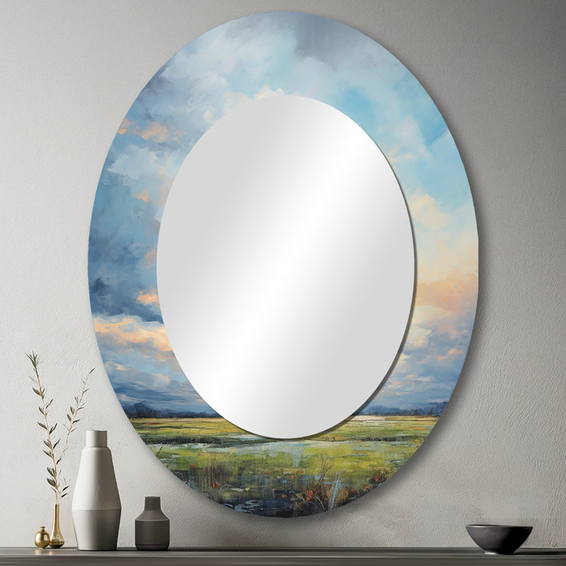 Meadow Bold Horizon III - Green Oval Wall Mirror Decor, 43" x 33"