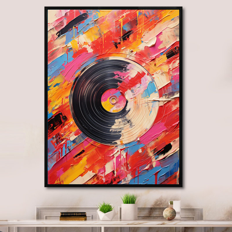 Vinyle, impression rythmique sur toile, Cadre flottant noir, H 20 po x l 12 po x P 1 po
