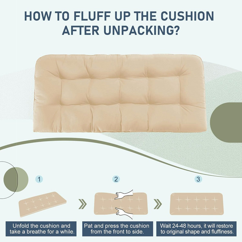 Outdoor Bench Cushion For Patio Furniture, Waterproof Tufted Porch Swing Cushion, Thick Loveseat Cushion, Beige, Set Of 1