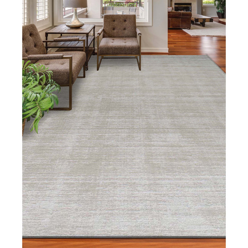 Tapis gris en laine noué à la main, Rectangle 12 pi x 15 pi