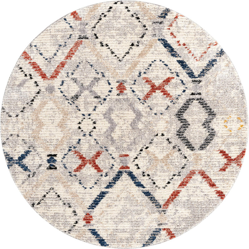 Tapis beige à motif géométrique Tucson, Rond 7 pi