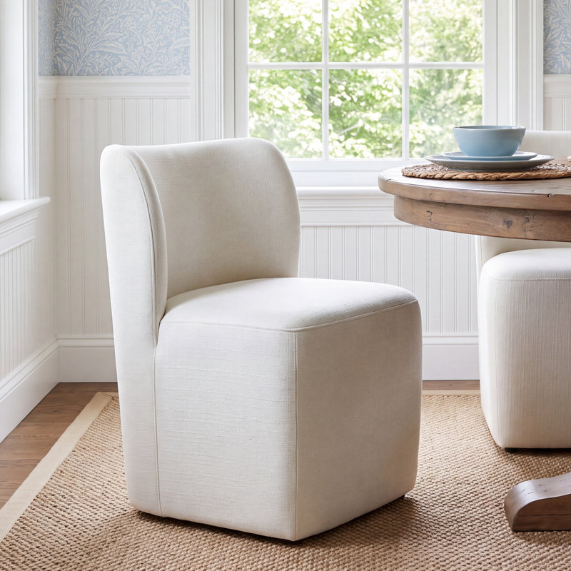 Madie Upholstered Dining Chair with Casters, Flannigan Cotton