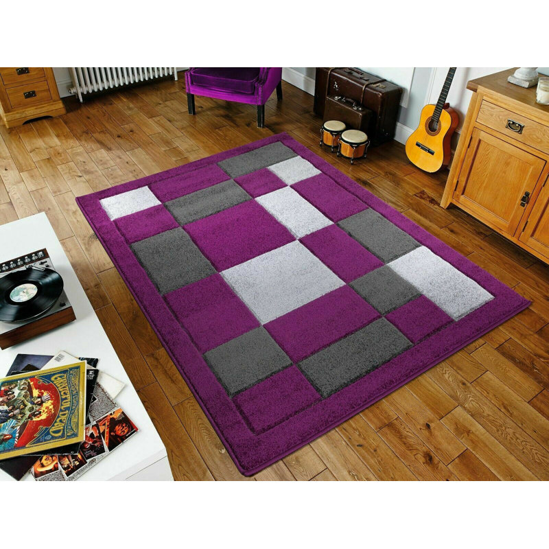 Havana Geometric Purple Grey Large Rugs – Modern Living Room Carpet, Bedroom & Hallway Runner | Soft, Non-Shedding, Stain Resistant Floor Mat