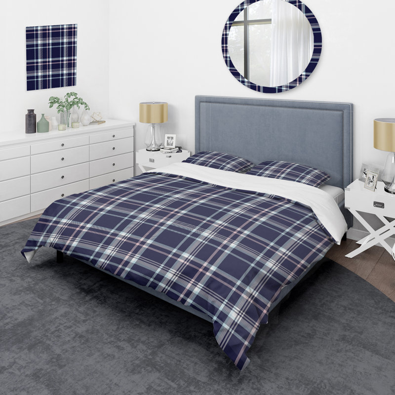Tartan à carreaux bleus - ensemble de housse de couette abstrait - microfibre de polyester
