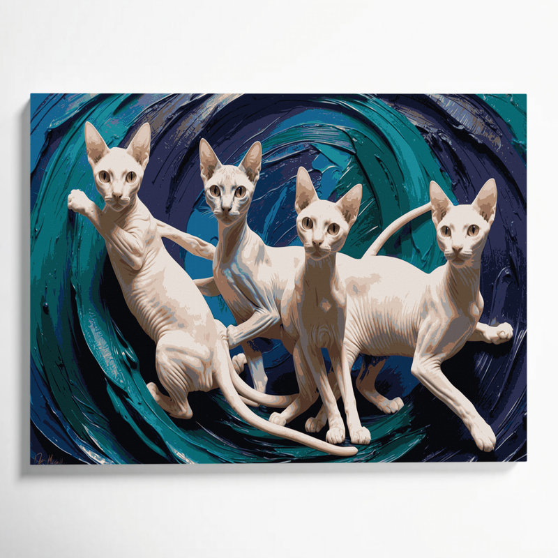 Cats Peterbald, art mural sur toile grise, H 24 po x l 36 po