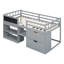 Lit simple gris avec mezzanine basse, bureau roulant, tablette et tiroirs - Système de tablette d'ordinateur-707015441