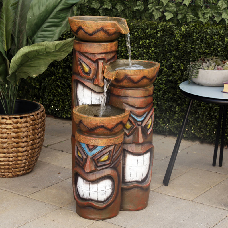 Triple fontaine Tiki avec lumières DEL