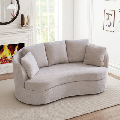 73.8" W Upholstered Chenille Slipcovered Loveseat With Pillows