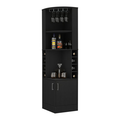 Armoire à 2 tablettes et 8 barres en noir pour la zone de divertissement à domicile avec tablettes ouvertes