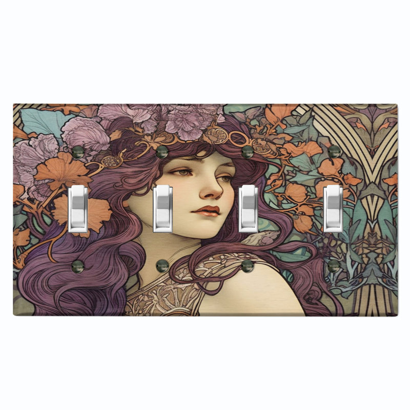 Magnifique plaque murale d'interrupteur à bascule 4 bandes Art Nouveau
