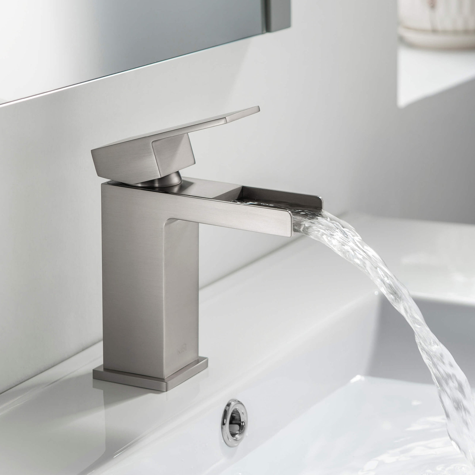 Waterfall Single-Hole Bathroom Faucet, Brushed Nickel, Without Drain Assembly