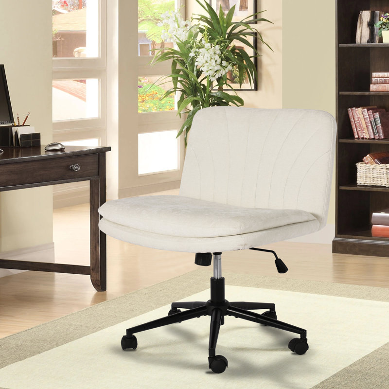 Nardin 25.6" Ultra Wide Padded Desk Chair Big Armless Home Office Chair With Swivel Wheels, Cream White