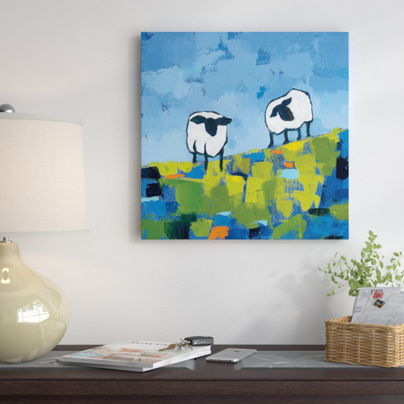 « two brebis », reproduction d’art sur toile, H 37 po x l 37 po x P 1,5 po, Toile tendue, Pas de tapis