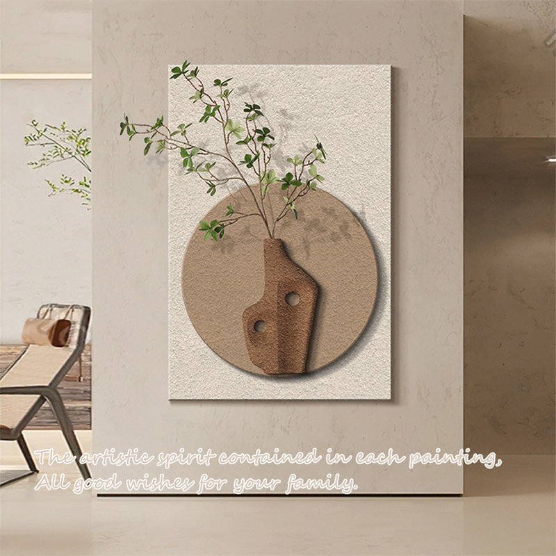 Art mural rectangulaire taupe brun dans un vase, H 59,06 po x l 39,37 po