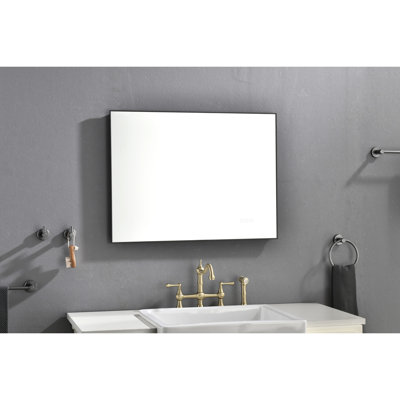 Miroir de salle de bain 32 po x 24 po à DEL - brouillard, fixation murale, intensité réglable, idéal pour les soins de la peau, le maquillage et le toilettage