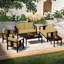 Ensemble de patio extérieur en teck Junco pour six personnes avec coussins et deux tables-930960645-930960646