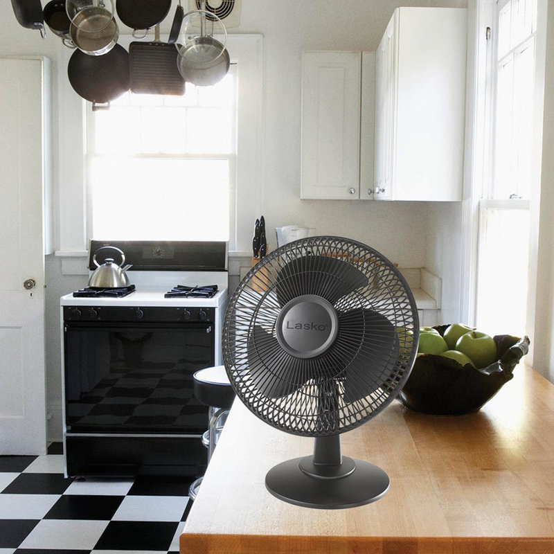 Lasko 12" Black Oscillating Desk Fan with 3 Speeds and Tilt Head