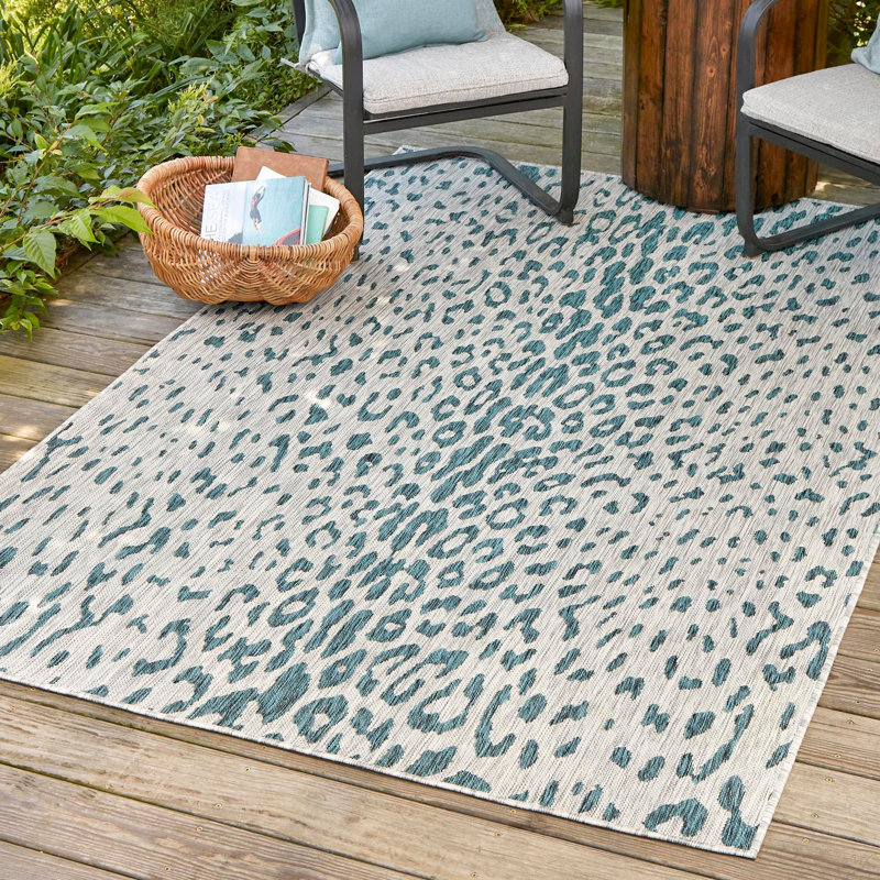 Teal Samburu Indoor/Outdoor Safari Rug, Rectangle 2'2" x 3'