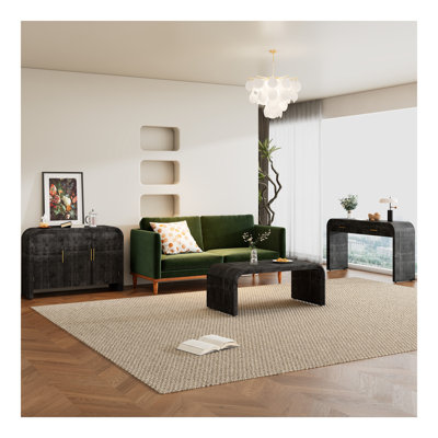 Ensemble unique de trois pièces à silhouette rétro unique comprenant un buffet, une console et une table basse, convenant à la salle à manger, au salon et à l'entrée (noir antique)