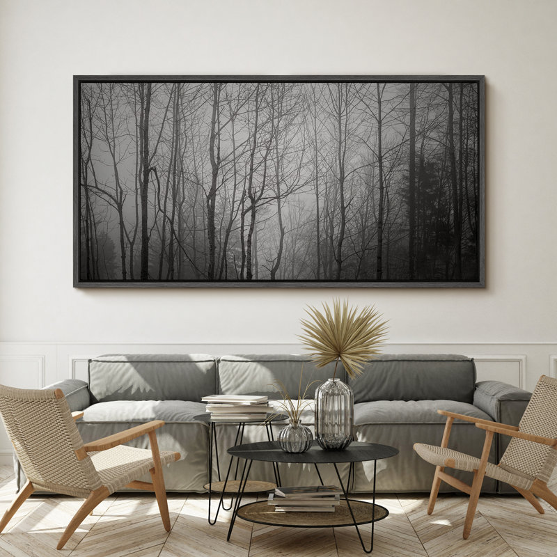 Nature paysage noir et blanc forêt brumeuse, reproduction d'art sur toile, H 30 po x l 60 po, Noir, noir, noir, noir