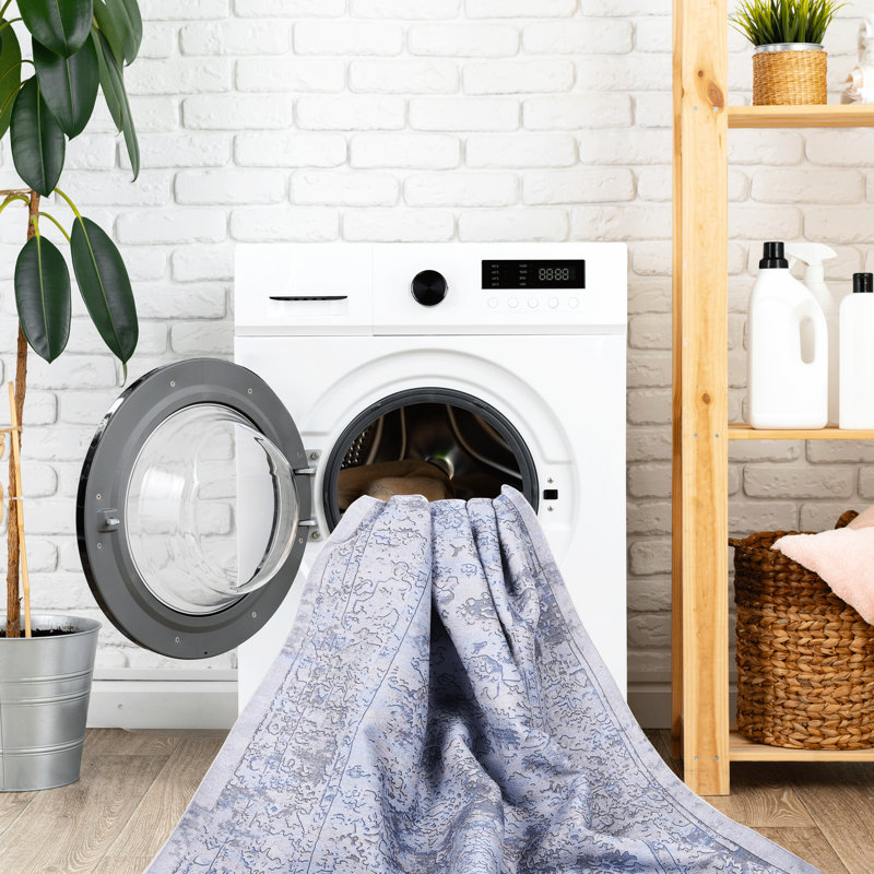 Washable Area Rug 5x8 For Bedroom, Hallway, Dining Room - Non-slip, Non-shedding, Foldable, Soft, & Pet (blue+cream Daily Maintenance Washable, Low-pile, Kitchen