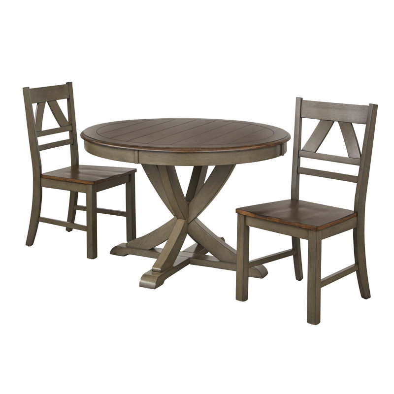  Fred 2 - Person Solid Wood Top Pedestal Dining Set, Oak/Gray