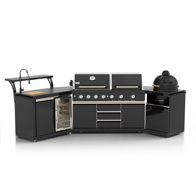 BroilChef®Yosemite  #304 Black Stainless Steel U-Shaped Outdoor Kitchen, The Gas Grill, Griddle and Ceramic Kamado Grill Modular Suite
