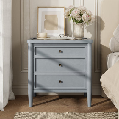 Alzada Modern Nightstand with 3 Drawers & Pine Wood Legs