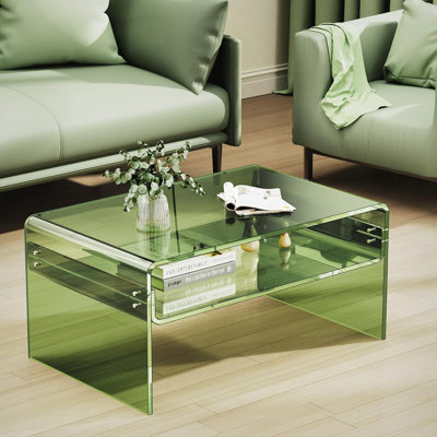Freysteinn Acrylic Coffee Table,  2 Tiers Table with Storage Shelf（Brown,Nomal）