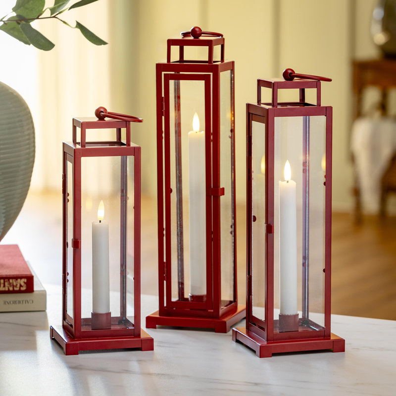 Lanterne de Noël rouge, ensemble de 3