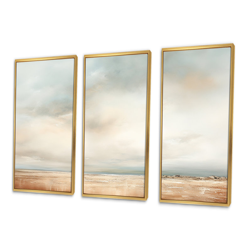 «Beige tempête pré», ensemble d'art sur toile, Cadre flottant doré, H 28 po x l 36 po x P 1 po