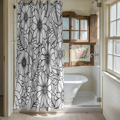 Monochrome Floral Patterns - 1 Piece Standard Shower Curtain