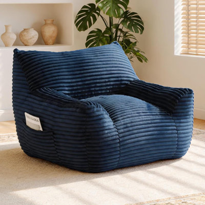  Fauteuil à billes en peluche géant pour adultes avec accoudoirs - Fauteuil à billes bleu surdimensionné et confortable