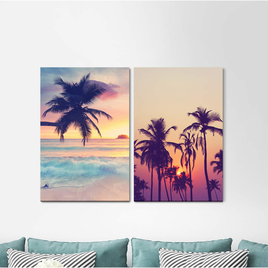 2-tlg. Leinwandbilder-Set - Fotografie „Palms South Sea Dream Beach Dreamlike Summer Relax”