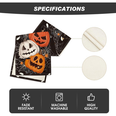 Chemin de table 210 g / m² Halloween 13 x 72 pouces | Toile d'araignée noire citrouille noire, décoration de table de salle à manger saisonnière